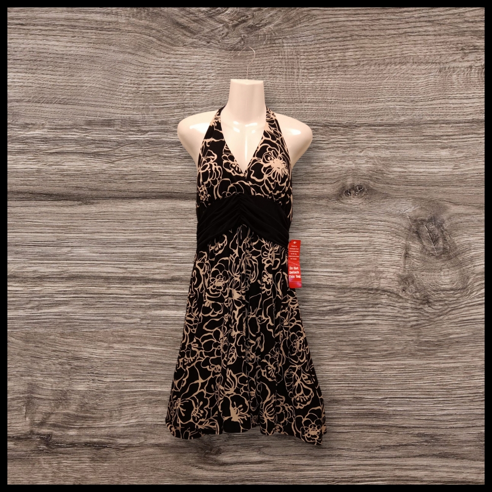 Brand-New Enfocus Studio Black and Cream Floral Backless Dress